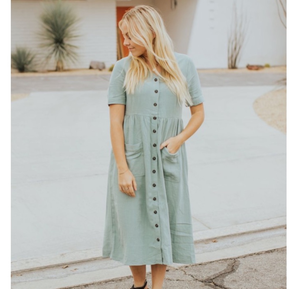 Sage button down dress